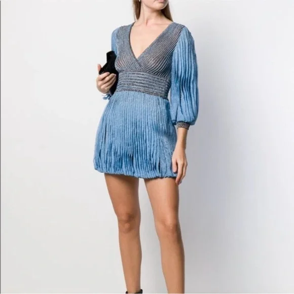 Missoni Blue Grey Shimmer Pleated Mini Dress Sz S - Picture 2 of 8